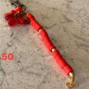 Red Beaded Keychain with Gold Accents